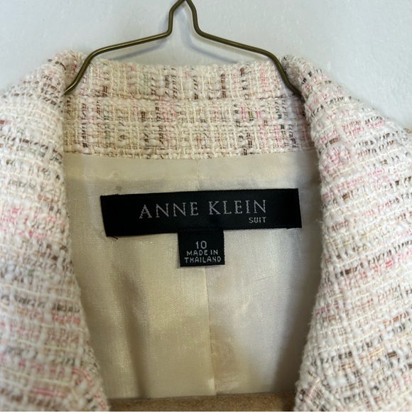 Anne Klein Vintage Women Coquette Girl Tweed Pink and White Suit Blazer Size 10 - Picture 4 of 11